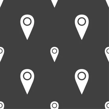 Map pointer icon sign. Seamless pattern on a gray background. 스톡 일러스트