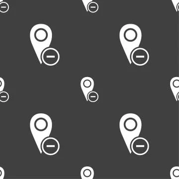 Map pointer icon sign. Seamless pattern on a gray background. Illustrazione stock