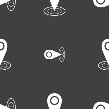 Map pointer icon sign. Seamless pattern on a gray background. 스톡 일러스트