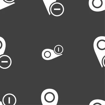 Map pointer icon sign. Seamless pattern on a gray background. Illustrazione stock