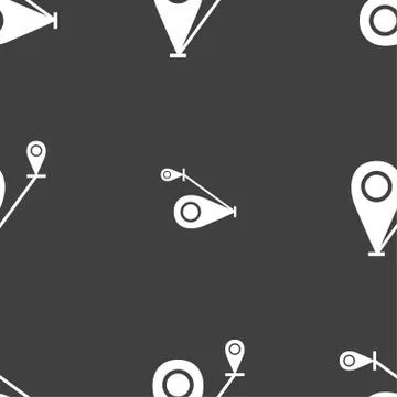Map pointer icon sign. Seamless pattern on a gray background. Stock Illustration