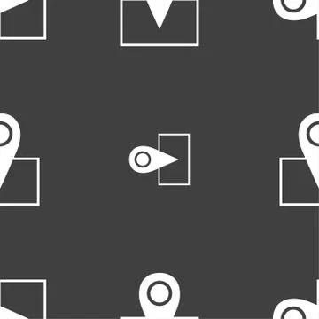 Map pointer icon sign. Seamless pattern on a gray background. Stock Illustration