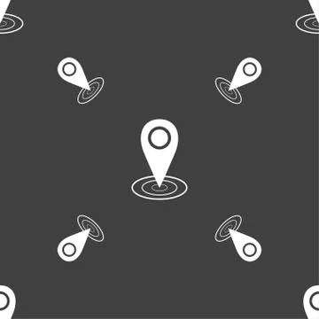 Map pointer icon sign. Seamless pattern on a gray background. 스톡 일러스트