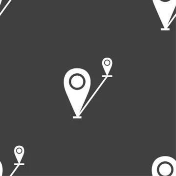 Map pointer icon sign. Seamless pattern on a gray background. Stock Illustration