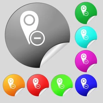 Map pointer icon sign. Set of eight multi colored round buttons, stickers. Ve イラスト素材