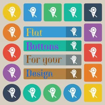 Map pointer icon sign. Set of twenty colored flat, round, square and rectangular イラスト素材