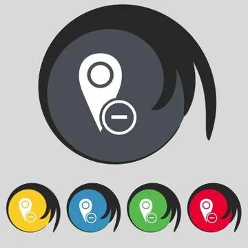 Map pointer icon sign. Symbol on five colored buttons. Vector Stock Illustration