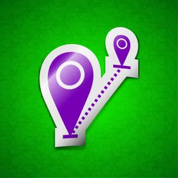 Map pointer icon sign. Symbol chic colored sticky label on green background. Stock Illustration