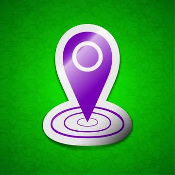Map pointer icon sign. Symbol chic colored sticky label on green background. Stock Illustration
