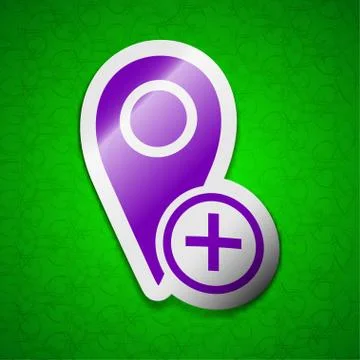 Map pointer icon sign. Symbol chic colored sticky label on green background. Stock Illustration