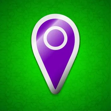 Map pointer icon sign. Symbol chic colored sticky label on green background. Stock Illustration
