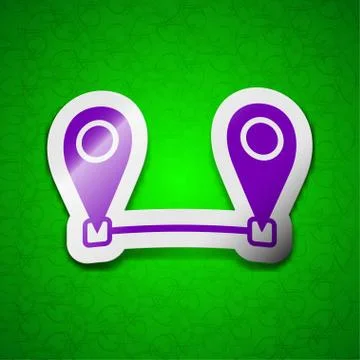 Map pointer icon sign. Symbol chic colored sticky label on green background. Stock Illustration