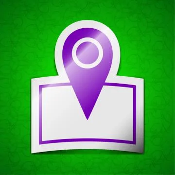 Map pointer icon sign. Symbol chic colored sticky label on green background. Stock Illustration