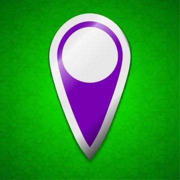 Map pointer icon sign. Symbol chic colored sticky label on green background. Stock Illustration