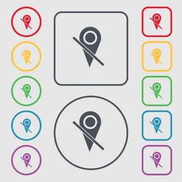 Map pointer icon sign. symbol on the Round and square buttons with frame. Illustrazione stock