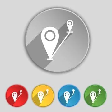 Map pointer icon sign. Symbol on five flat buttons. Stock Illustration