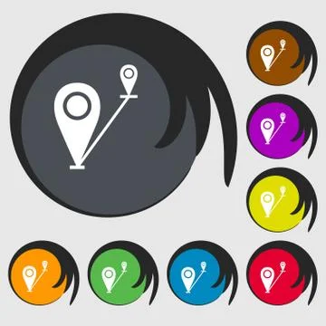 Map pointer icon sign. Symbols on eight colored buttons. Vector Stock Illustration