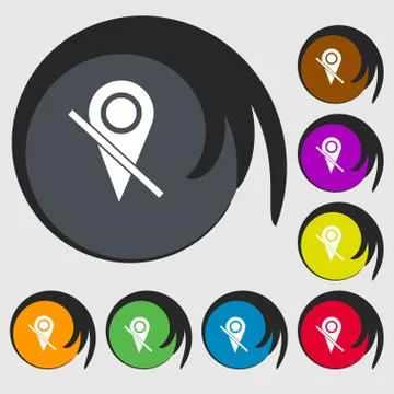 Map pointer icon sign. Symbols on eight colored buttons. Vector Stock Illustration