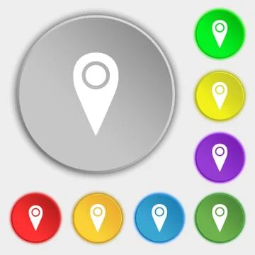 Map pointer icon sign. Symbols on eight flat buttons. Vector Stock Illustration