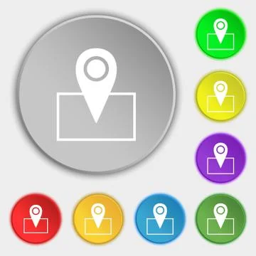 Map pointer icon sign. Symbols on eight flat buttons. Vector Stock Illustration