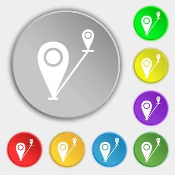 Map pointer icon sign. Symbols on eight flat buttons. Stock Illustration
