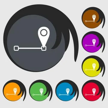 Map pointer icon sign. Symbols on eight colored buttons. Stock Illustration