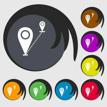 Map pointer icon sign. Symbols on eight colored buttons. Stock Illustration