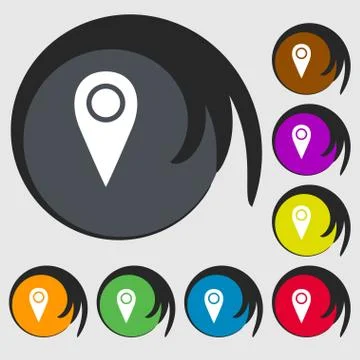 Map pointer icon sign. Symbols on eight colored buttons. Stock Illustration