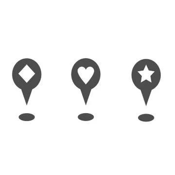 Map pointer icons with different geometric shapes set meaning location isolated Stock Illustration