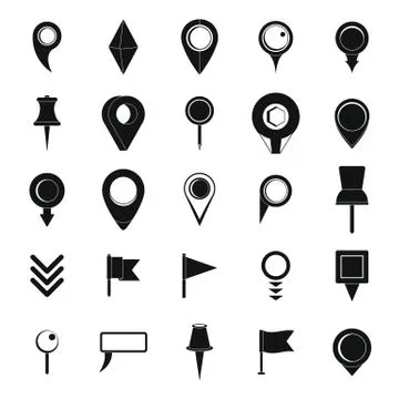 Map pointer icons set, simple style Illustrazione stock