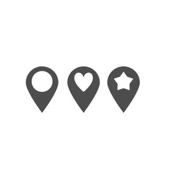 Map pointer icons with star, circle, heart shapes inside set meaning location Stockillustratie