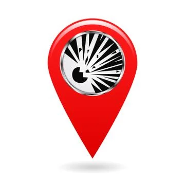 Map pointer. Index blasting and explosion hazard areas on the map. Safety symbol Stock Illustration