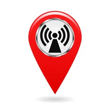 Map pointer. Index electromagnetic field areas on the map. Safety symbol. Red Stock Illustration
