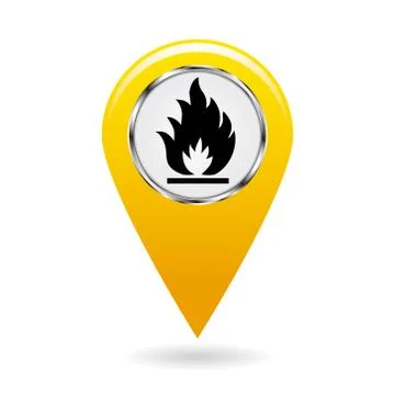 Map pointer. Index of flammable substances in the area map. Safety symbol. The Stock Illustration