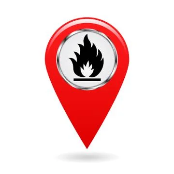 Map pointer. Index of flammable substances in the area map. Safety symbol. The Illustrazione stock