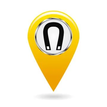 Map pointer. Index magnetic field areas on the map. Safety symbol. Yellow object Stock Illustration