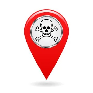 Map pointer. Index of poisonous substances on the area map. safety symbol. Re Stock Illustration
