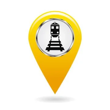 Map pointer. Index of rail traffic. The train and the locomotive. Risk of hit Stock Illustration