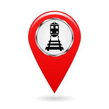 Map pointer. Index of rail traffic. The train and the locomotive. Risk of hit Stock Illustration