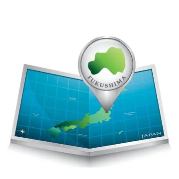 Map Pointer Indicating Fukushima On Japan Paper Map Stock Illustration