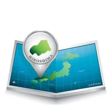 Map Pointer Indicating Hiroshima On Japan Paper Map Illustrazione stock