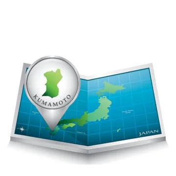 Map Pointer Indicating Kumamoto On Japan Paper Map イラスト素材