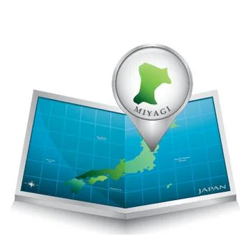 Map Pointer Indicating Miyagi On Japan Paper Map Stockillustratie