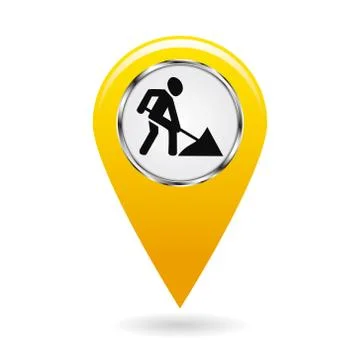 Map pointer. Indicator of repairs and emergency areas on the map terrain. saf Stock Illustration