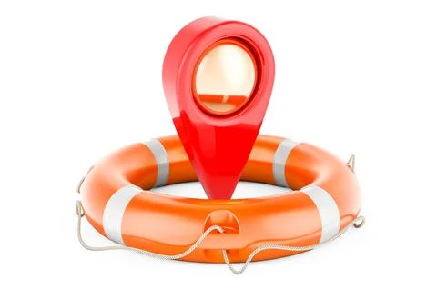 Map pointer inside lifebelt, 3D rendering 스톡 일러스트