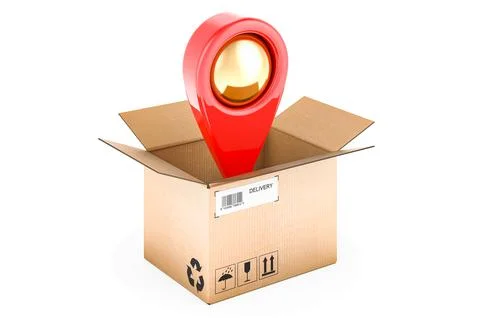 Map pointer inside parcel. Parcel tracking concept. 3D rendering Stock Illustration