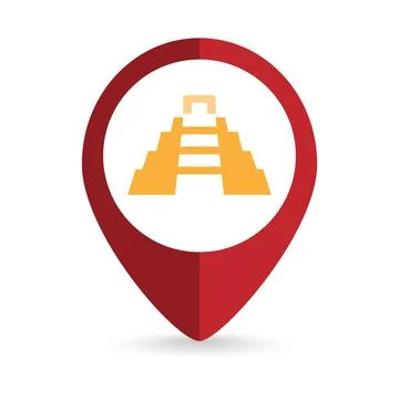 Map pointer with Kukulcan Temple. Vector illustration. Ilustración de archivo