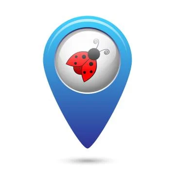 Map pointer with ladybug icon Stock Illustration