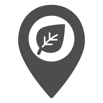 Map pointer with leaf solid icon. Sprout location vector illustration isolated Stock Illustration