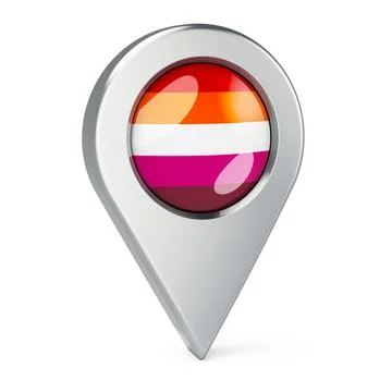 Map pointer with lesbian flag, 3D rendering Stock Illustration